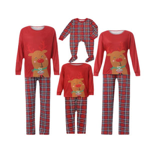 Family Matching Cartoon Deer Plaid Print Family Look Pajama Set