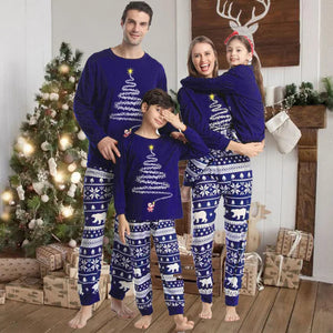 Family Matching Blue Christmas Tree Suits Family Look Pajama Set