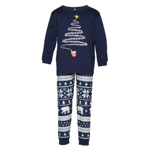 Family Matching Blue Christmas Tree Suits Family Look Pajama Set