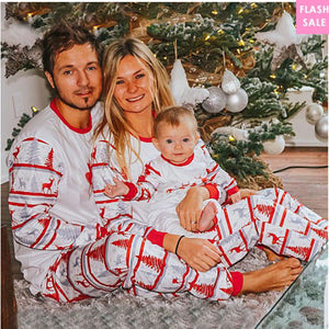 Merry Christmas Reindeer Print Xmas Snow Holiday Matching Pajamas Sets