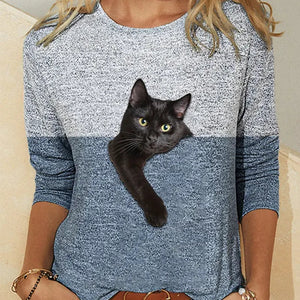 Women's T shirt Stitching Paw Cat