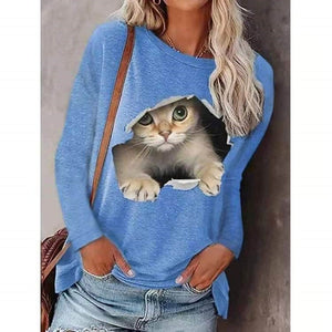 Women's T shirt Black and White Pink Cat 3D