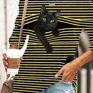 Women's T shirt Striped Cat