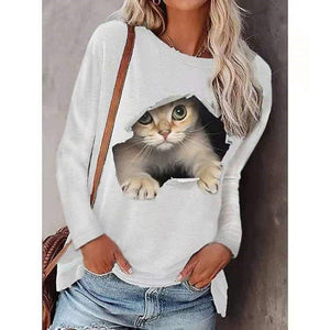 Women's T shirt Black and White Pink Cat 3D