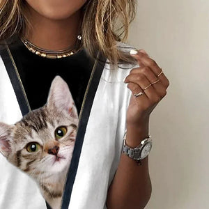 Women's T shirt White Cat Print