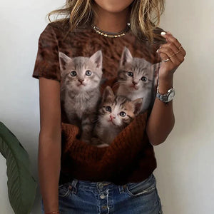Women's T shirt Brown Cats