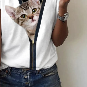 Women's T shirt White Cat Print