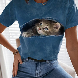 Women's T shirt Blue Cat 3D Print