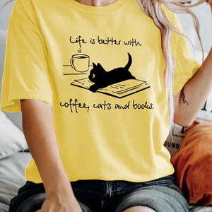 Women's T shirt Book Cat