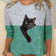 Women's T shirt Stitching Paw Cat
