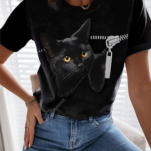 Women's T shirt Zip Cat