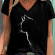 Women's T shirt Black Graphic Cat