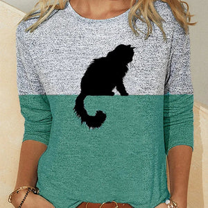 Women's T shirt Splicing Back Cat