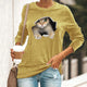 Women's T shirt Black Yellow Navy Blue Graphic Cat