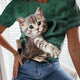 Women's T shirt Pink Blue Green Cat 3D