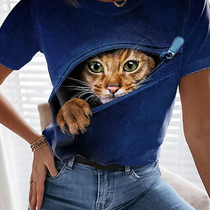 Women's T shirt Zipper Cat