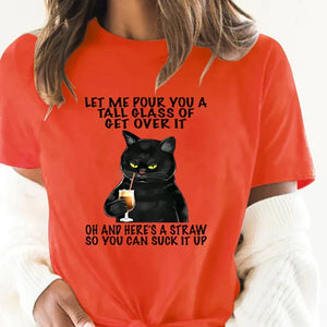 Women's T shirt Drinking Cat