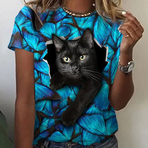 Women's T shirt Petal Print Cat