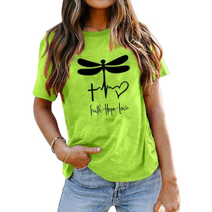 Women's T shirt Dragonfly Letters