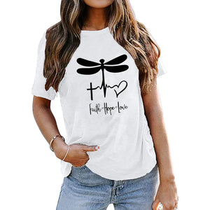 Women's T shirt Dragonfly Letters